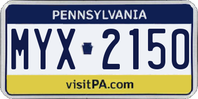 PA license plate MYX2150