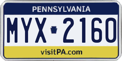 PA license plate MYX2160