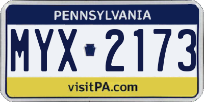 PA license plate MYX2173