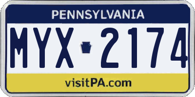 PA license plate MYX2174
