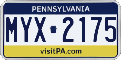 PA license plate MYX2175