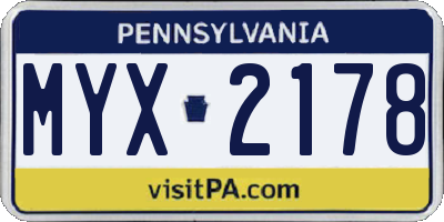 PA license plate MYX2178