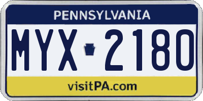 PA license plate MYX2180