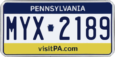 PA license plate MYX2189