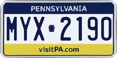 PA license plate MYX2190