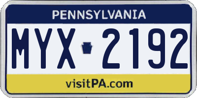 PA license plate MYX2192