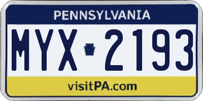 PA license plate MYX2193