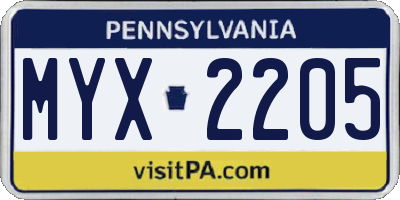 PA license plate MYX2205