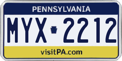 PA license plate MYX2212