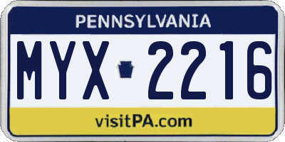 PA license plate MYX2216