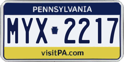 PA license plate MYX2217