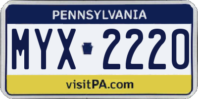 PA license plate MYX2220
