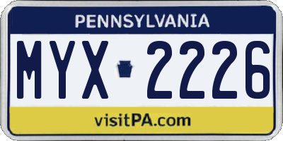PA license plate MYX2226