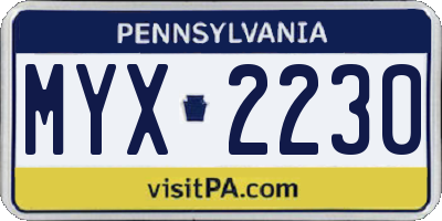 PA license plate MYX2230