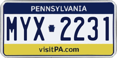 PA license plate MYX2231