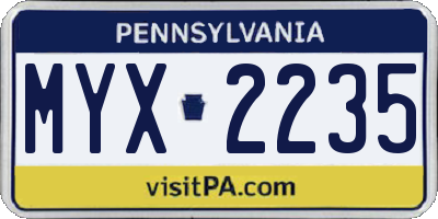 PA license plate MYX2235