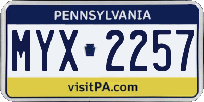 PA license plate MYX2257