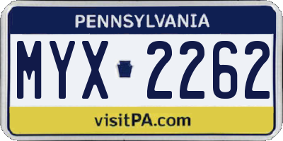 PA license plate MYX2262