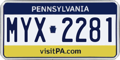 PA license plate MYX2281