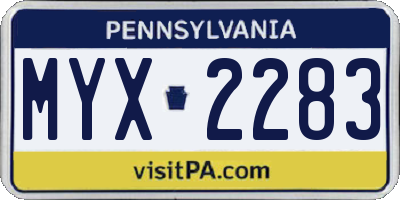 PA license plate MYX2283