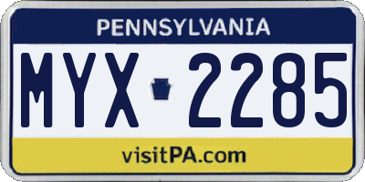 PA license plate MYX2285