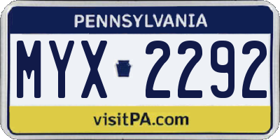 PA license plate MYX2292