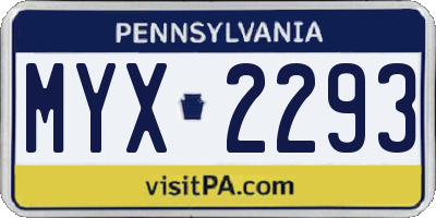 PA license plate MYX2293