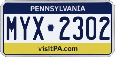 PA license plate MYX2302