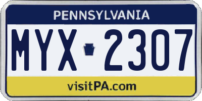 PA license plate MYX2307