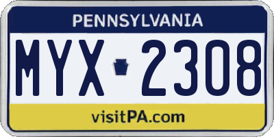 PA license plate MYX2308