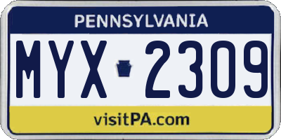PA license plate MYX2309