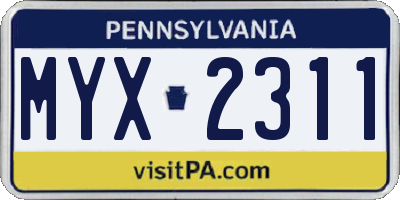 PA license plate MYX2311