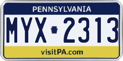 PA license plate MYX2313