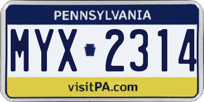 PA license plate MYX2314
