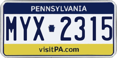 PA license plate MYX2315