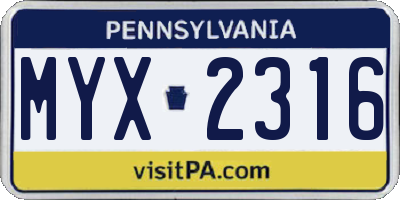 PA license plate MYX2316