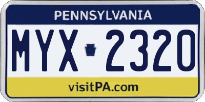 PA license plate MYX2320