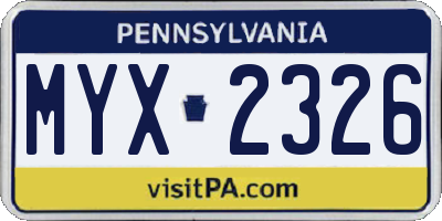 PA license plate MYX2326