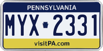 PA license plate MYX2331