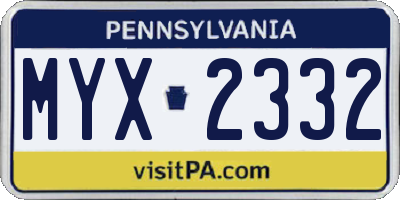 PA license plate MYX2332