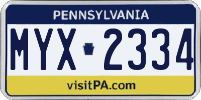 PA license plate MYX2334