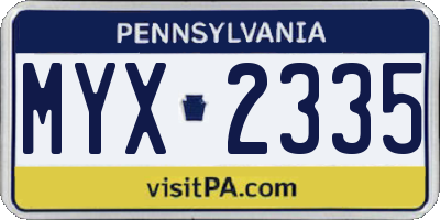 PA license plate MYX2335