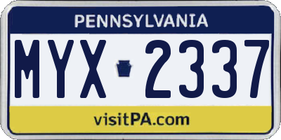 PA license plate MYX2337