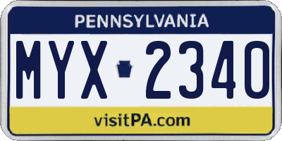 PA license plate MYX2340