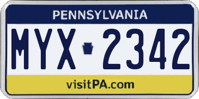 PA license plate MYX2342