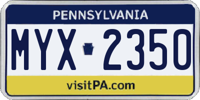 PA license plate MYX2350
