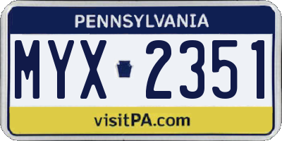 PA license plate MYX2351