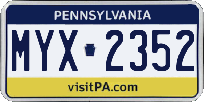 PA license plate MYX2352