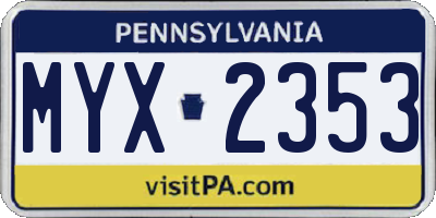 PA license plate MYX2353