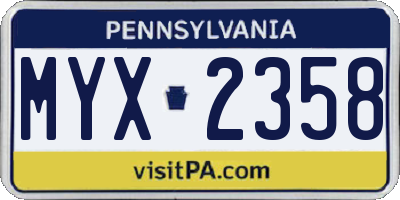 PA license plate MYX2358